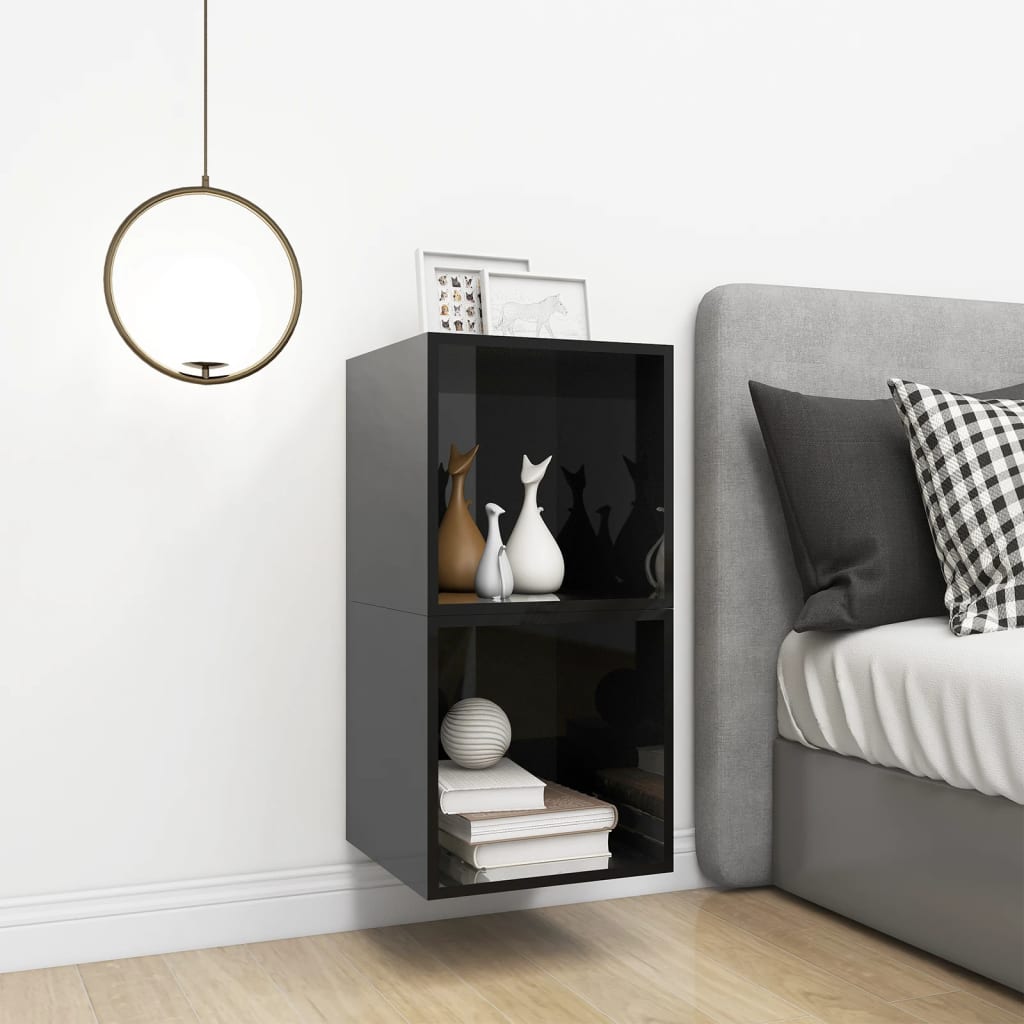 Ντουλάπια Τοίχου 2 τεμ. Γυαλ. Μαύρο 37x37x37 εκ. από Επεξ. Ξύλο