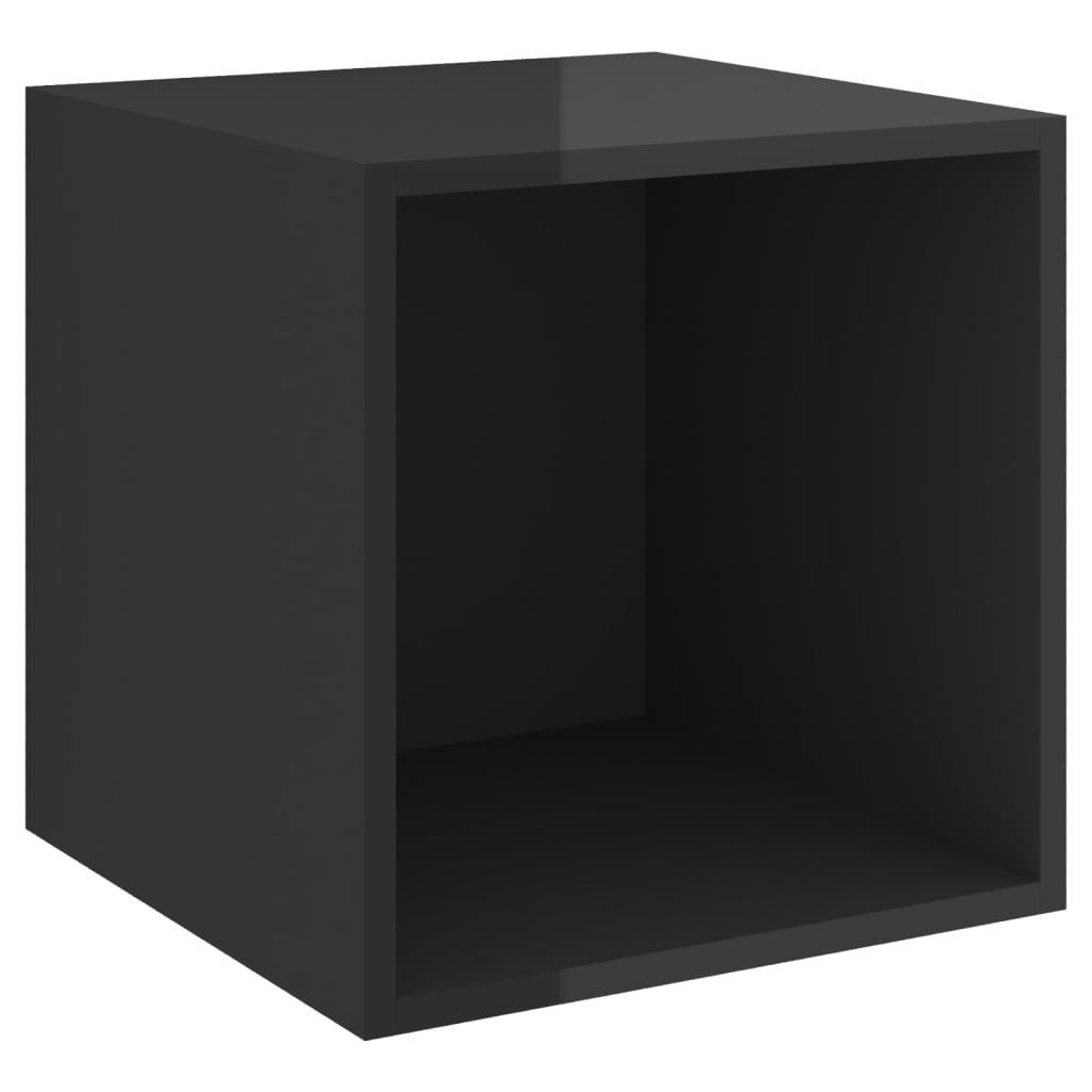 Ντουλάπια Τοίχου 4 τεμ. Γυαλ. Μαύρο 37x37x37 εκ. από Επεξ. Ξύλο - Pakobazaar