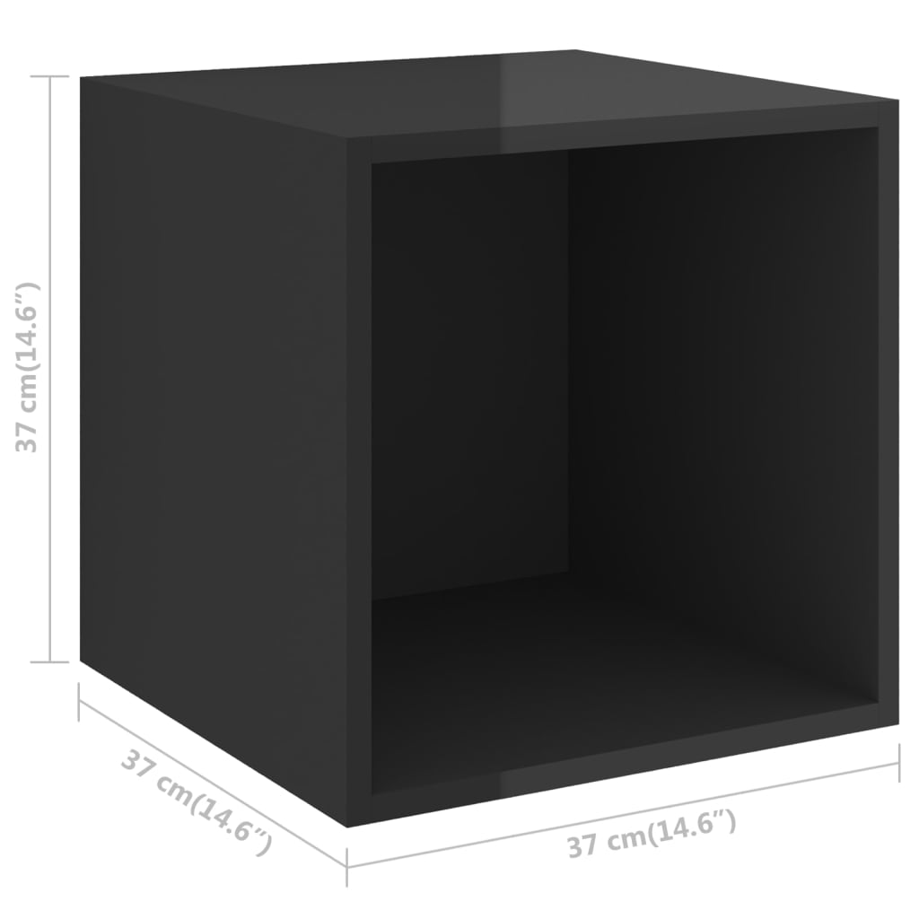 Ντουλάπια Τοίχου 4 τεμ. Γυαλ. Μαύρο 37x37x37 εκ. από Επεξ. Ξύλο - Pakobazaar