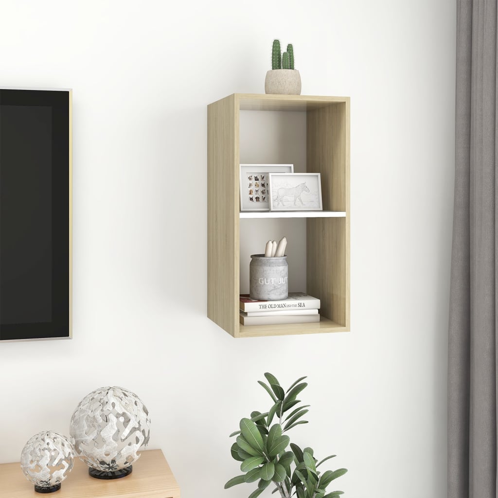 Έπιπλο Τηλεόρασης Κρεμαστό Δρυς/Λευκό 37x37x72 εκ. Επεξ. Ξύλο