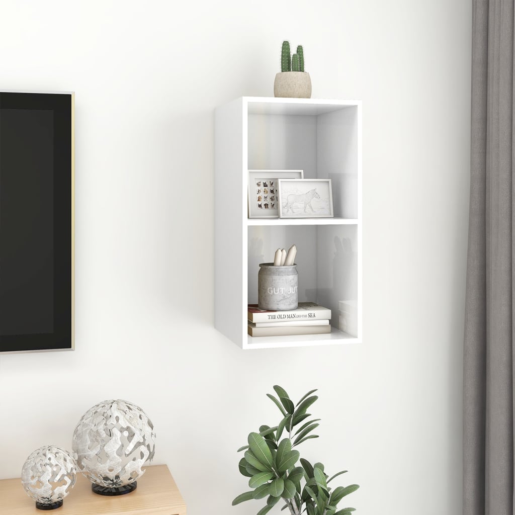 Έπιπλο Τηλεόρασης Κρεμαστό Γυαλ. Λευκό 37x37x72 εκ. Επεξ. Ξύλο