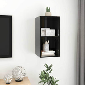 Έπιπλο Τηλεόρασης Κρεμαστό Γυαλ. Μαύρο 37x37x72 εκ. Επεξ. Ξύλο