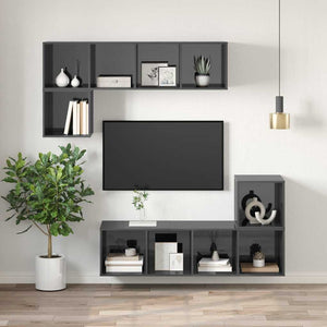 Έπιπλο Τηλεόρασης Κρεμαστό Γυαλ. Γκρι 37x37x107 εκ. Επεξ. Ξύλο