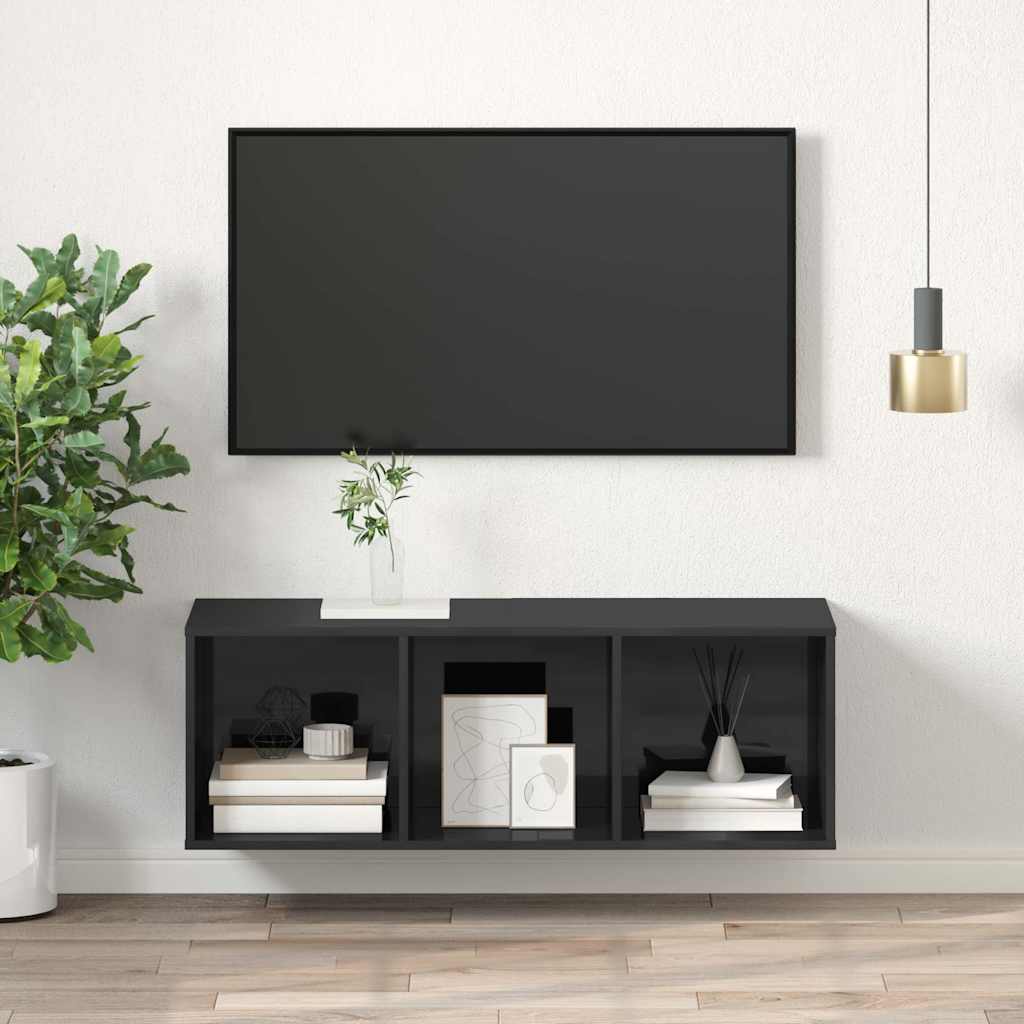 Έπιπλο Τηλεόρασης Κρεμαστό Γυαλ. Γκρι 37x37x107 εκ. Επεξ. Ξύλο