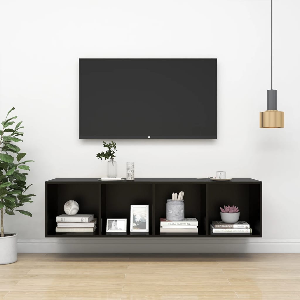 Έπιπλο Τηλεόρασης Κρεμαστό Μαύρο 37x37x142,5 εκ. από Επεξ. Ξύλο
