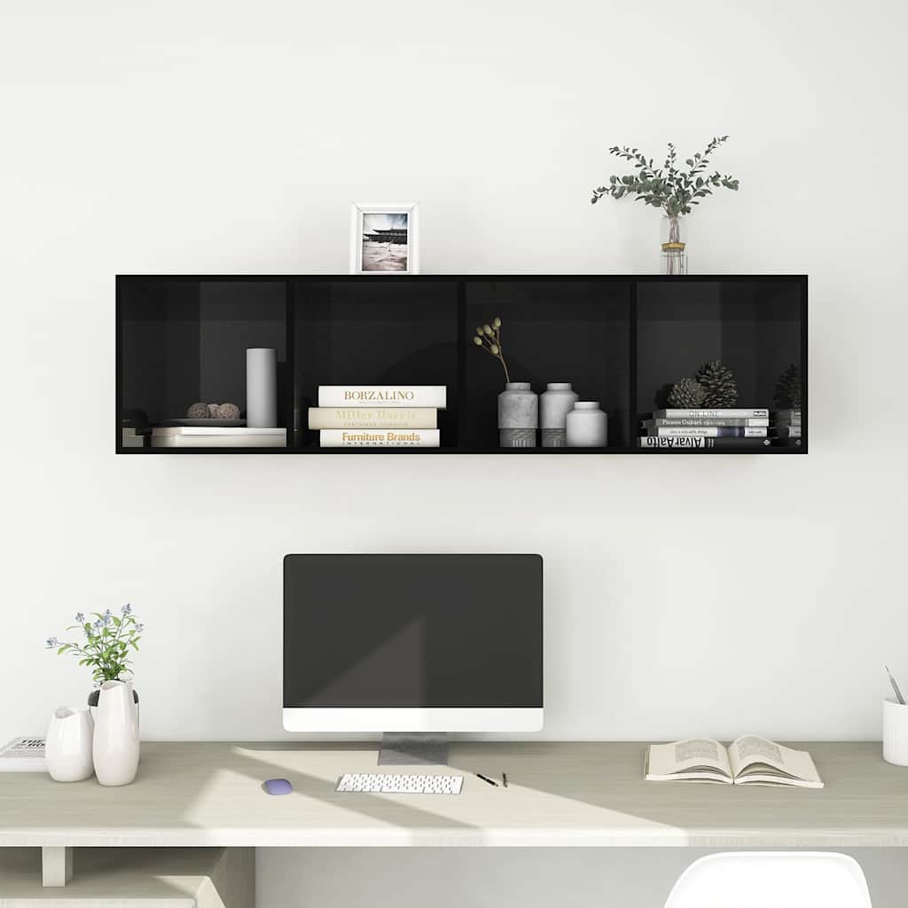 Έπιπλο Τηλεόρασης Κρεμαστό Μαύρο 37x37x142,5 εκ. από Επεξ. Ξύλο