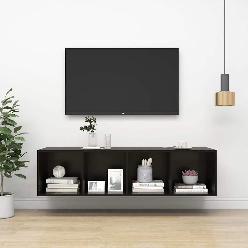 Έπιπλο Τηλεόρασης Κρεμαστό Μαύρο 37x37x142,5 εκ. από Επεξ. Ξύλο
