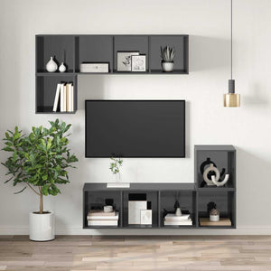 Έπιπλο Τηλεόρασης Κρεμαστό Γυαλ.Γκρι 37x37x142,5 εκ Επεξ. Ξύλο