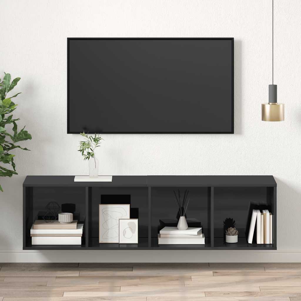 Έπιπλο Τηλεόρασης Κρεμαστό Γυαλ.Γκρι 37x37x142,5 εκ Επεξ. Ξύλο