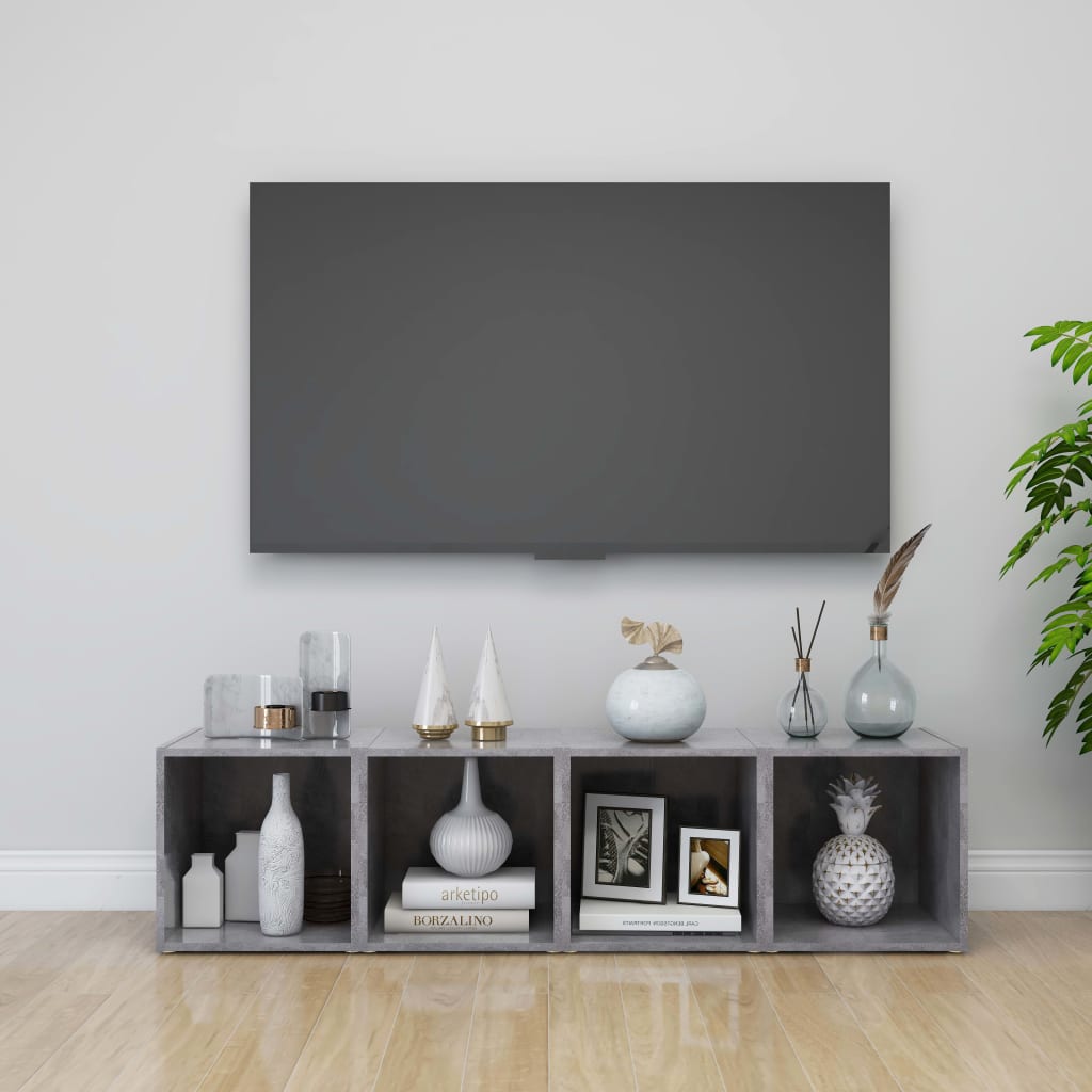 Έπιπλο Τηλεόρασης Γκρι Σκυροδέματος 37x35x37 εκ. Επεξ. Ξύλο