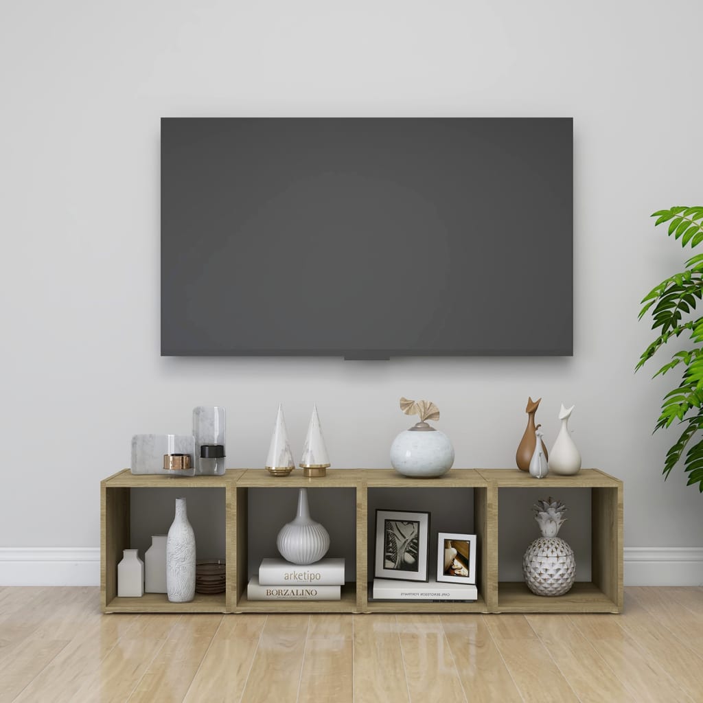 Έπιπλο Τηλεόρασης Λευκό/Sonoma Δρυς 37x35x37 εκ. Επεξ. Ξύλο