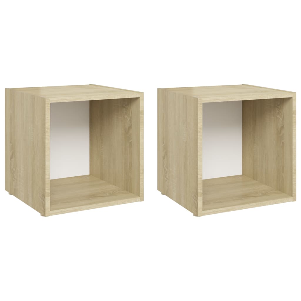Έπιπλα Τηλεόρασης 2 τεμ. Λευκό & Δρυς 37x35x37 εκ. Επεξ. Ξύλο