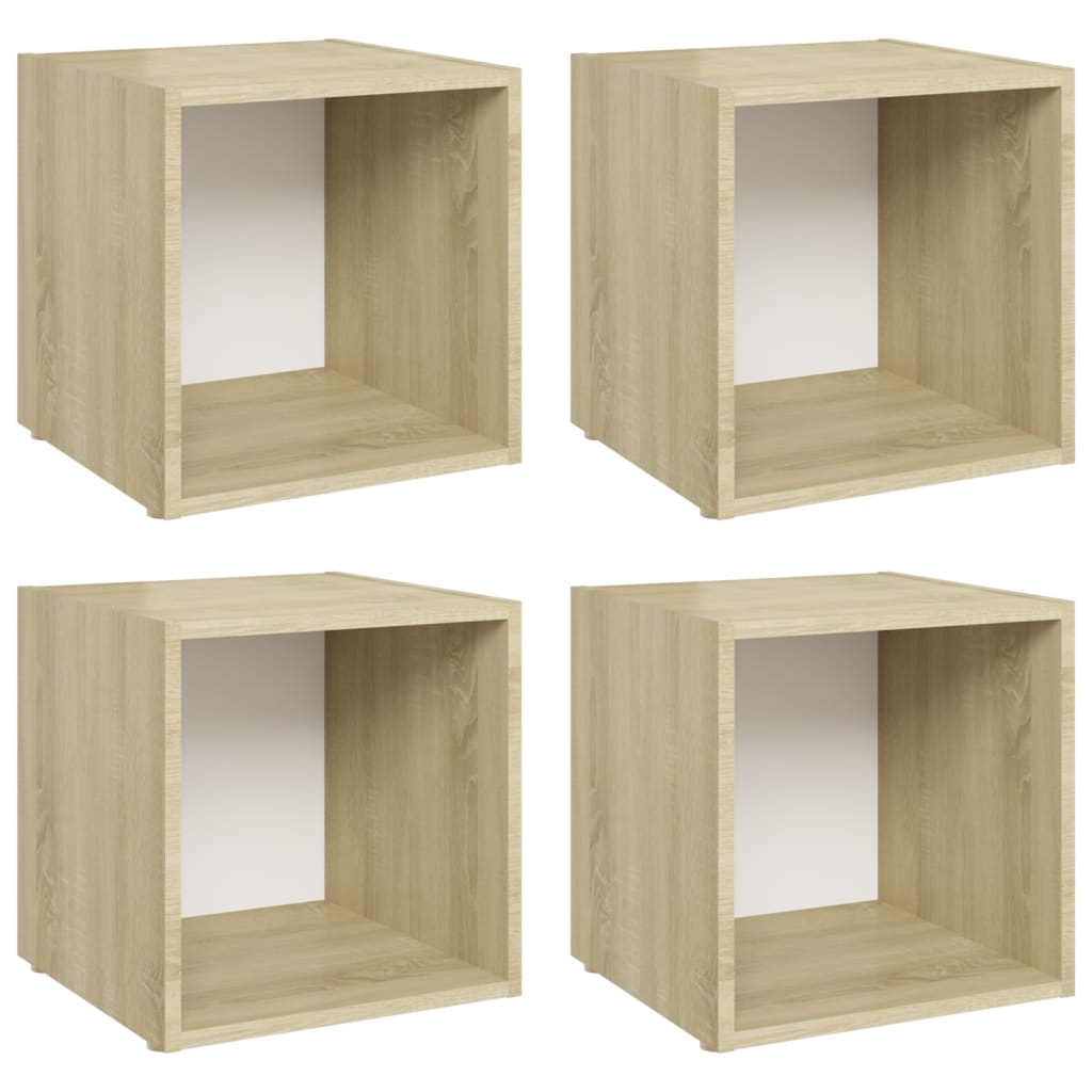 Έπιπλα Τηλεόρασης 4 τεμ. Λευκό & Δρυς 37x35x37 εκ. Επεξ. Ξύλο