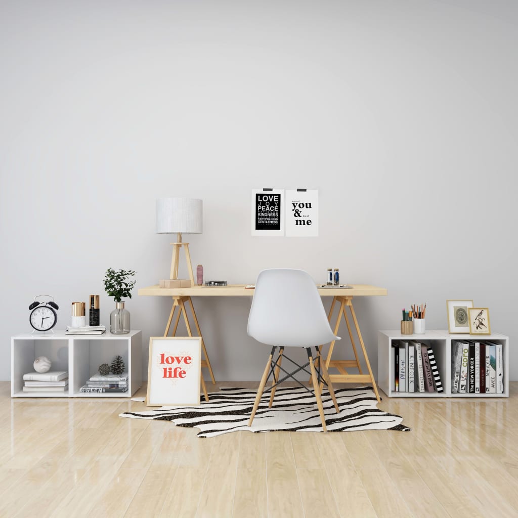 Έπιπλα Τηλεόρασης 4 τεμ. Γυαλ. Λευκά 37x35x37 εκ. Επεξ. Ξύλο