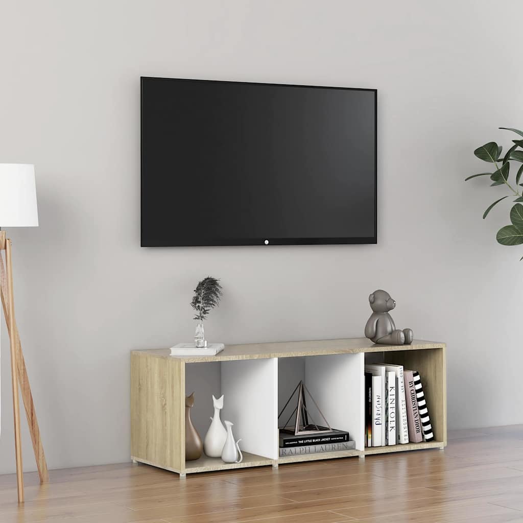 Έπιπλο Τηλεόρασης Λευκό/Sonoma Δρυς 107x35x37 εκ. Επεξ. Ξύλο - Pakobazaar