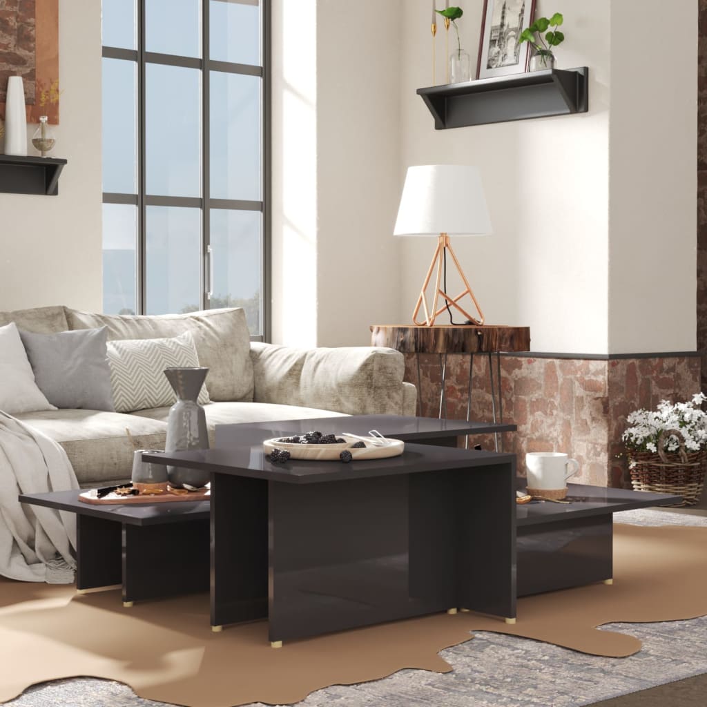 Τραπεζάκια Σαλονιού 2 τεμ Γυαλ. Γκρι 111,5x50x33 εκ Επεξ. Ξύλο - Pakobazaar