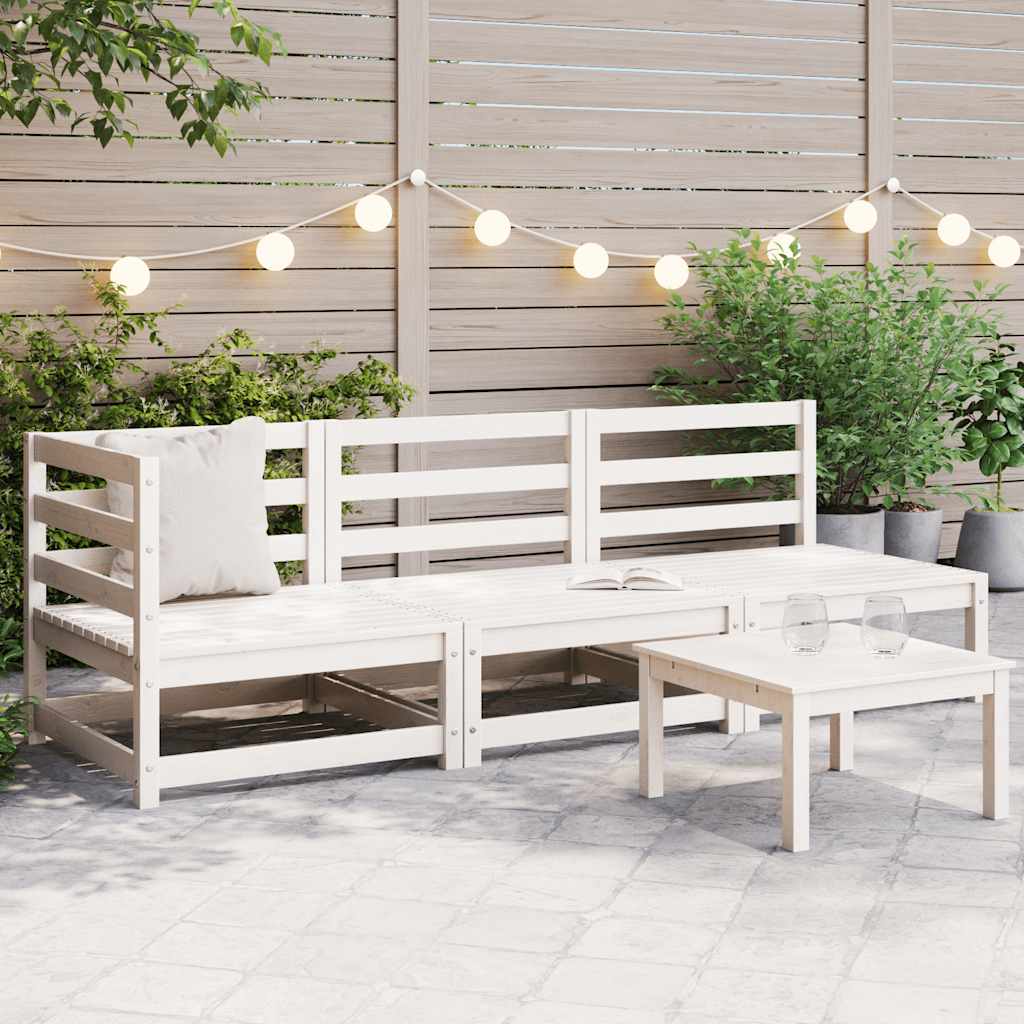 Σαλόνι Κήπου Σετ 3 Τεμαχίων Λευκό από Μασίφ Ξύλο Πεύκου - Pakobazaar