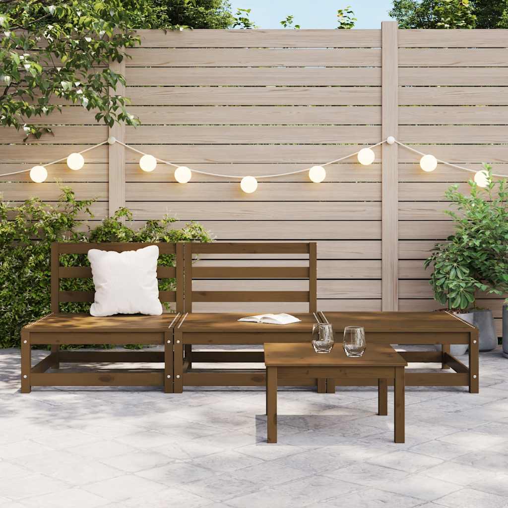 Σαλόνι Κήπου Σετ 3 Τεμαχίων Καφέ Μελί από Μασίφ Ξύλο Πεύκου - Pakobazaar