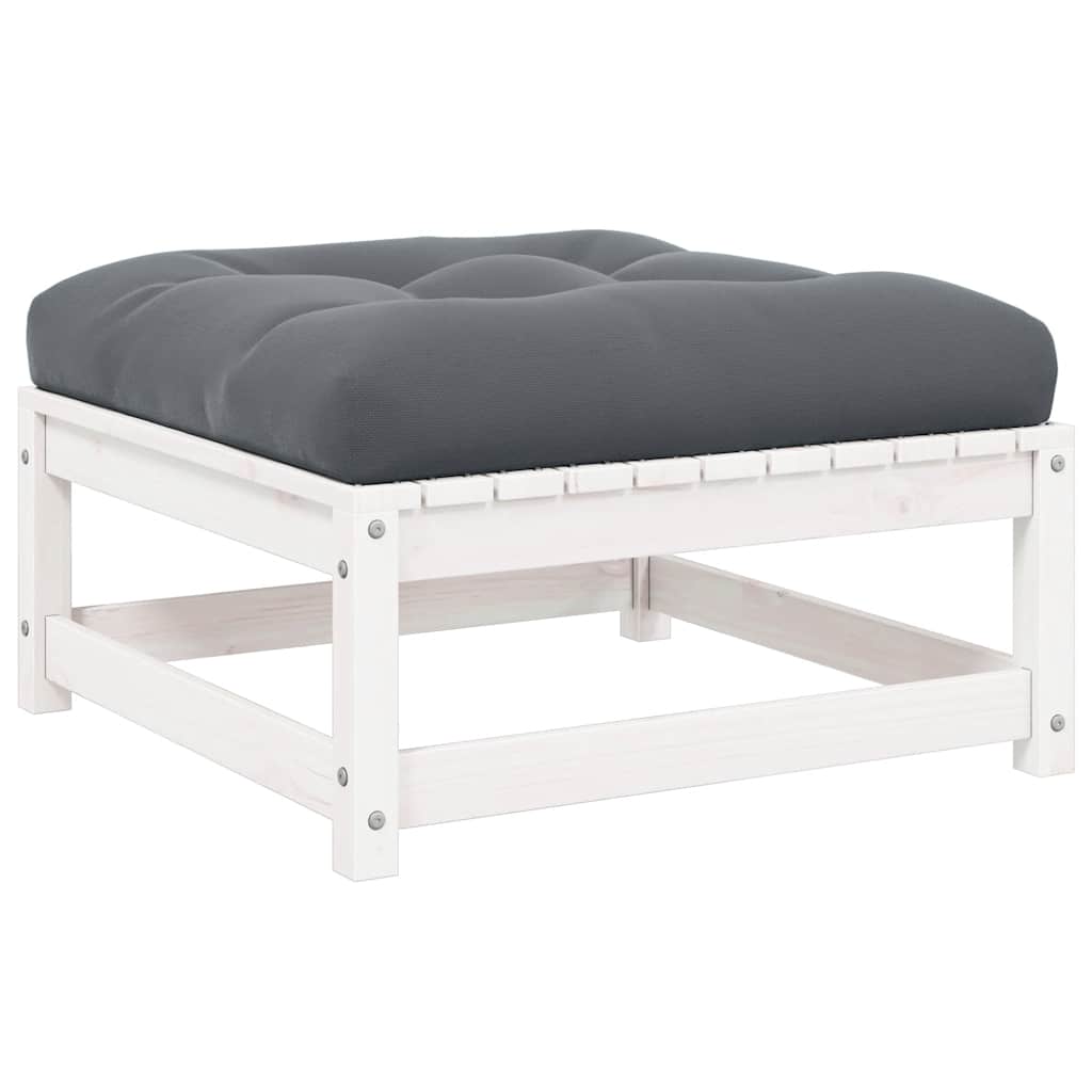 Υποπόδιο Κήπου Λευκό από Μασίφ Ξύλο Πεύκου με Μαξιλάρι - Pakobazaar