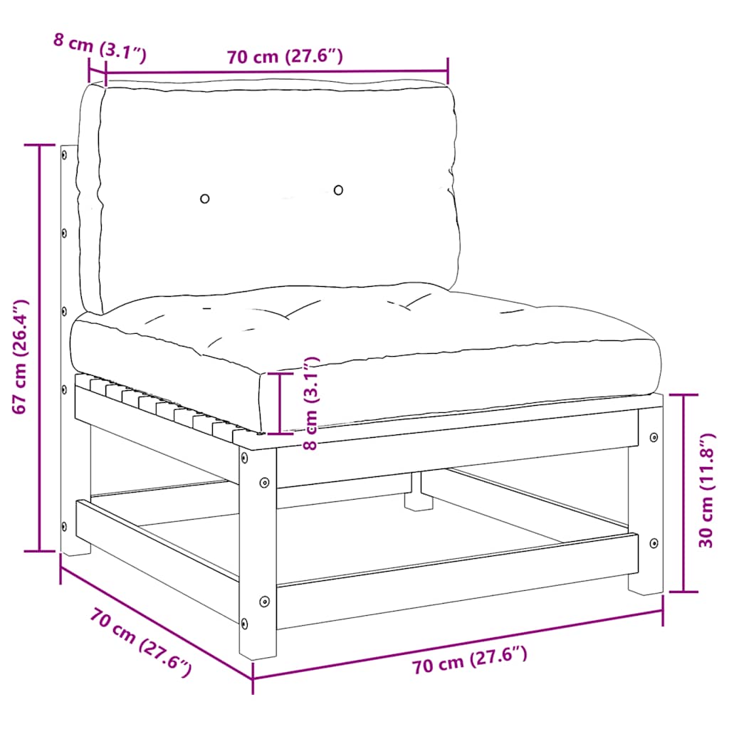 Καναπέδες Κήπου Μεσαίοι 2 τεμ. Ξύλο Πεύκου με Γκρι Μαξιλάρια - Pakobazaar