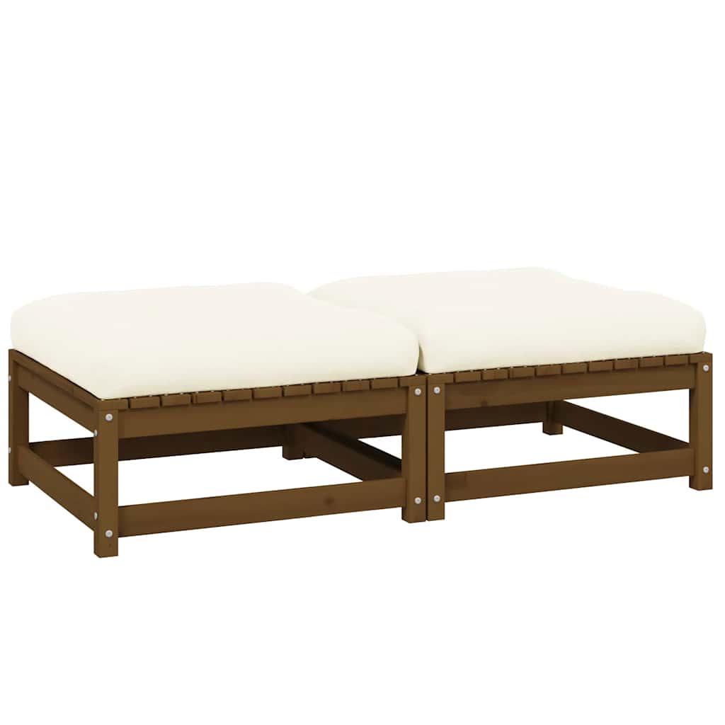 Υποπόδια Κήπου 2 τεμ. Καφέ Μελί Μασίφ Ξύλο Πεύκου με Μαξιλάρια - Pakobazaar