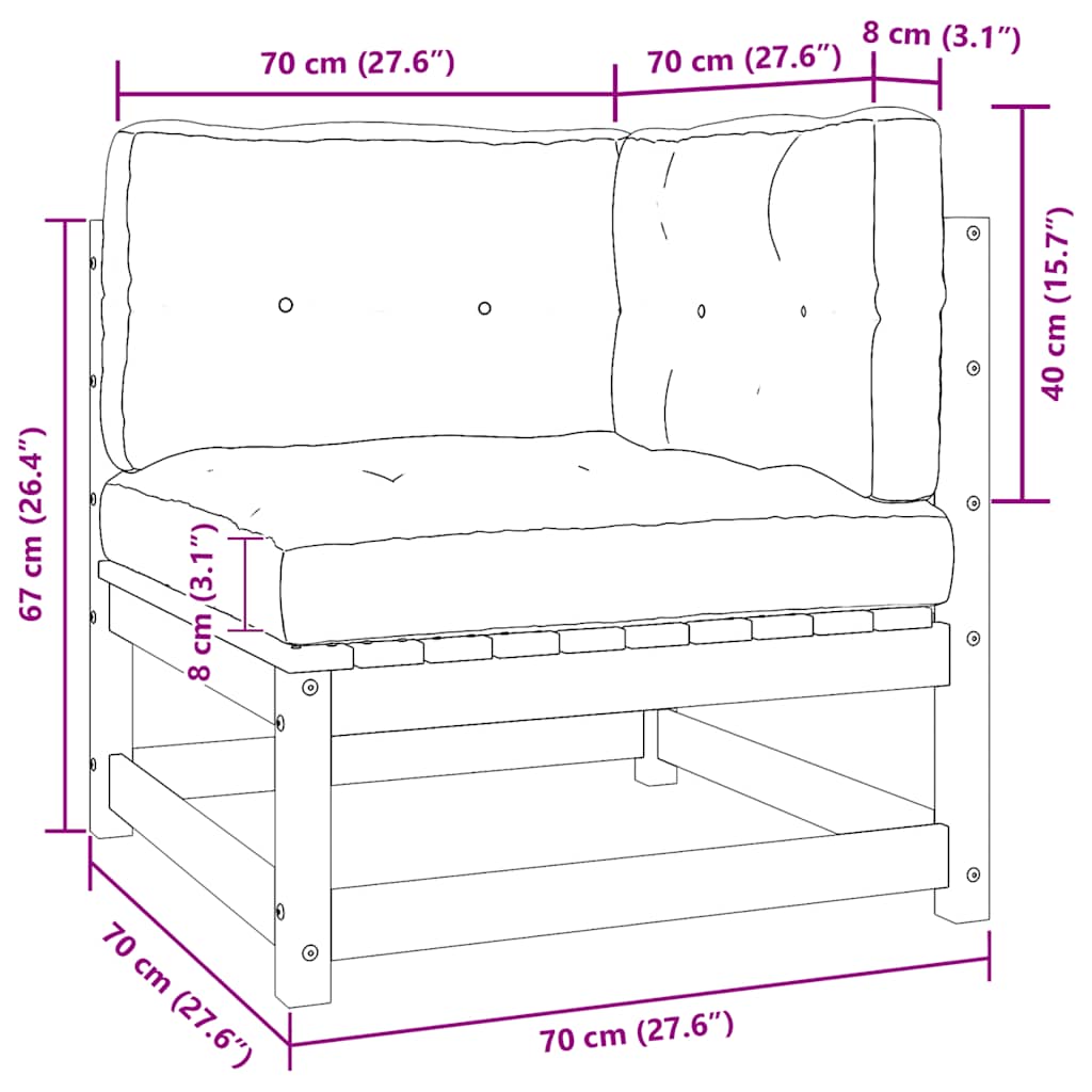 Σαλόνι Κήπου Σετ 2 τεμ. Μαύρο Μασίφ Ξύλο Πεύκου με Μαξιλάρια - Pakobazaar