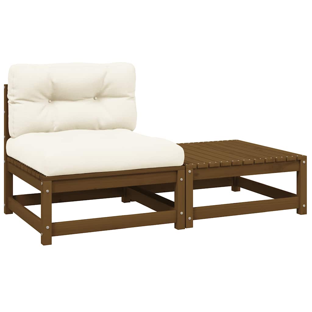 Σαλόνι Κήπου Σετ 2 τεμ Καφέ Μελί Μασίφ Ξύλο Πεύκου με Μαξιλάρια - Pakobazaar