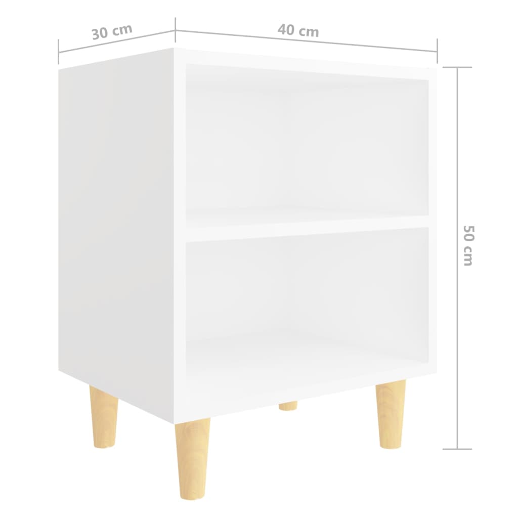 Κομοδίνo Λευκό 40 x 30 x 50 εκ. με Μασίφ Ξύλινα Πόδια