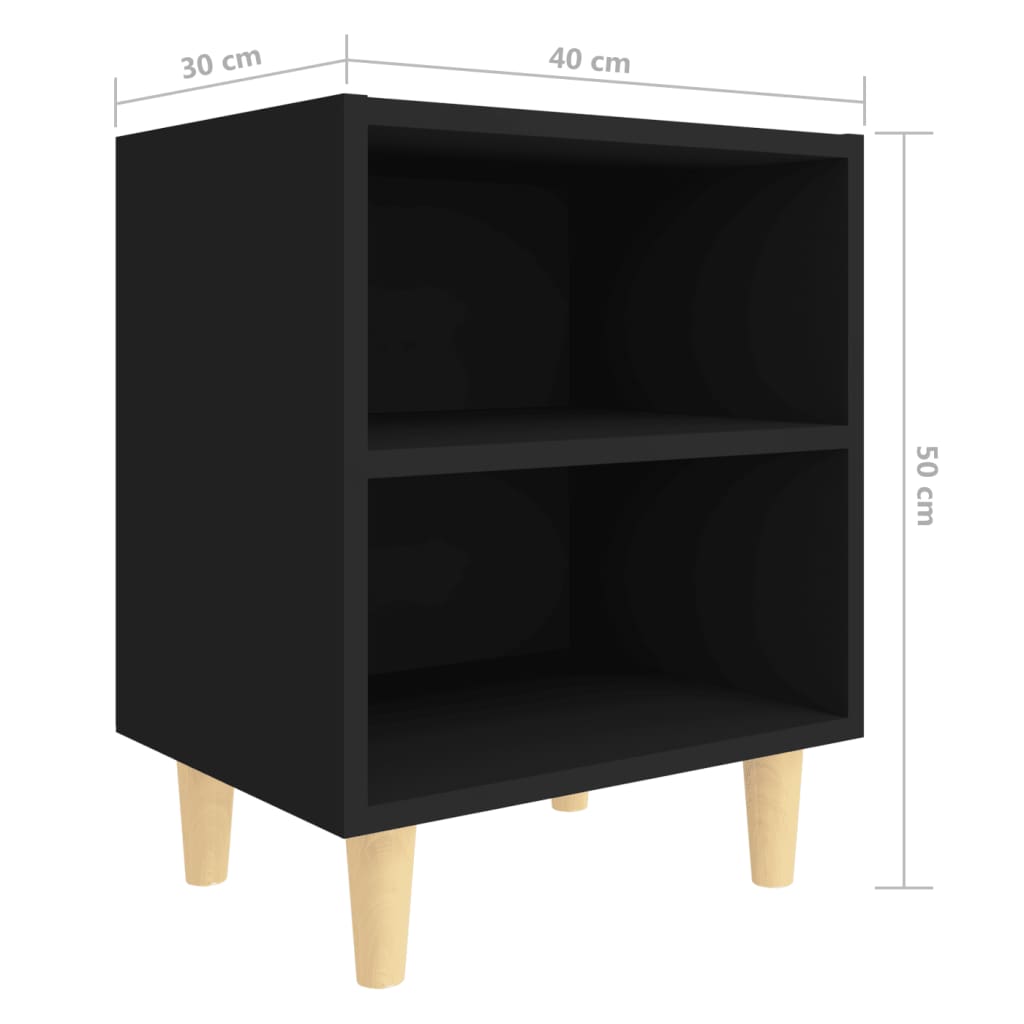 Κομοδίνo Μαύρο 40 x 30 x 50 εκ. με Μασίφ Ξύλινα Πόδια