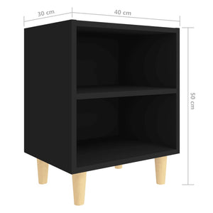 Κομοδίνo Μαύρο 40 x 30 x 50 εκ. με Μασίφ Ξύλινα Πόδια