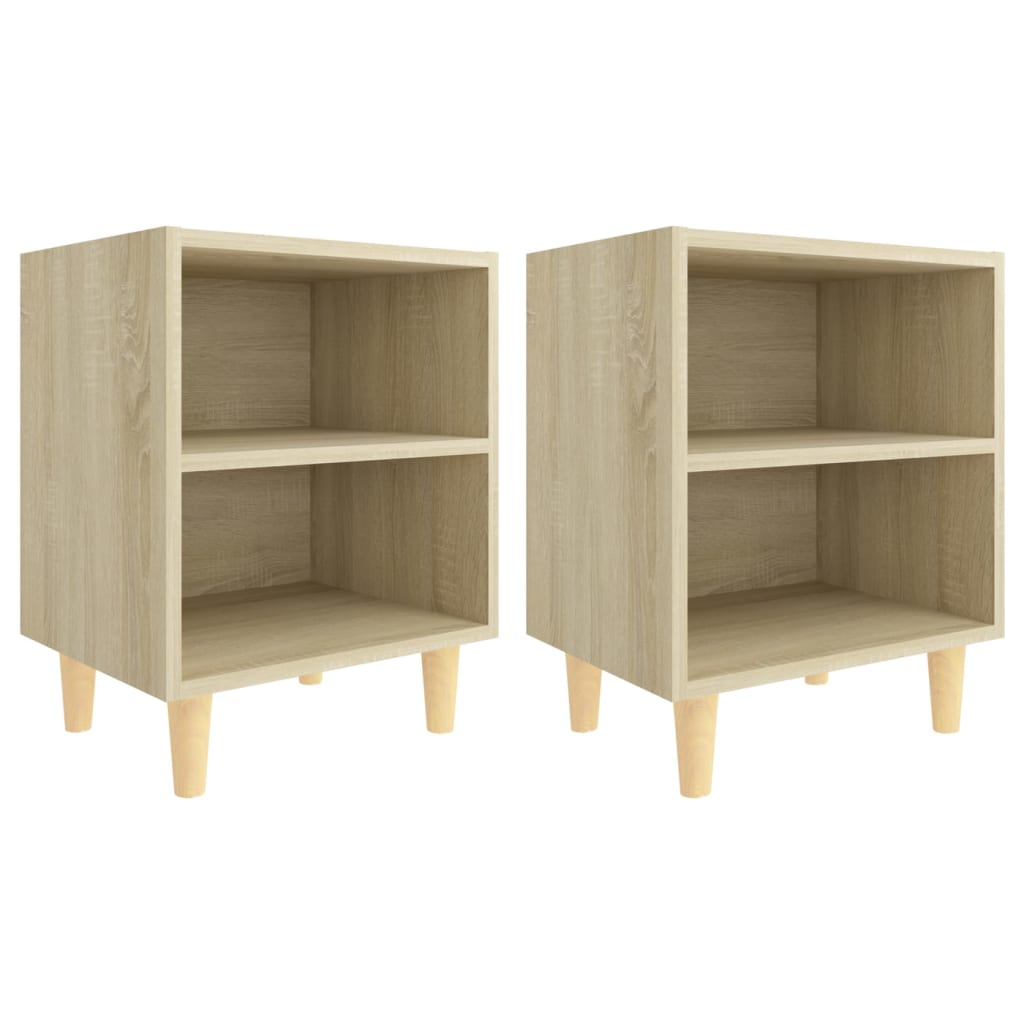 Κομοδίνα 2 τεμ. Sonoma Δρυς 40x30x50εκ. & Μασίφ Ξύλινα Πόδια - Pakobazaar
