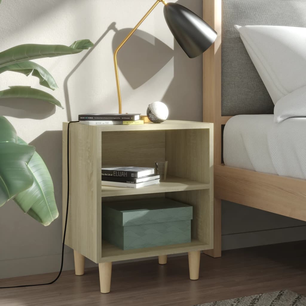 Κομοδίνα 2 τεμ. Sonoma Δρυς 40x30x50εκ. & Μασίφ Ξύλινα Πόδια - Pakobazaar