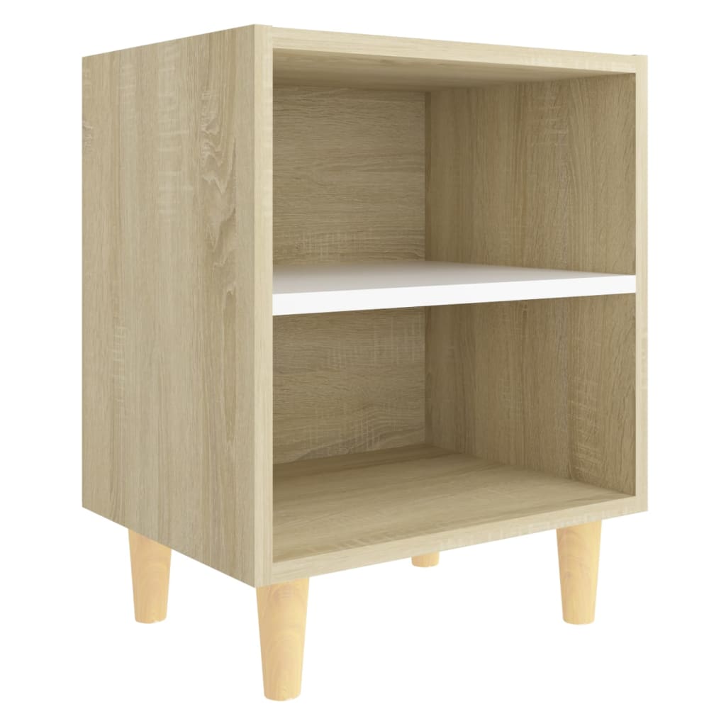 Κομοδίνο Sonoma Δρυς/Λευκό 40x30x50 εκ. με Μασίφ Ξύλινα Πόδια - Pakobazaar