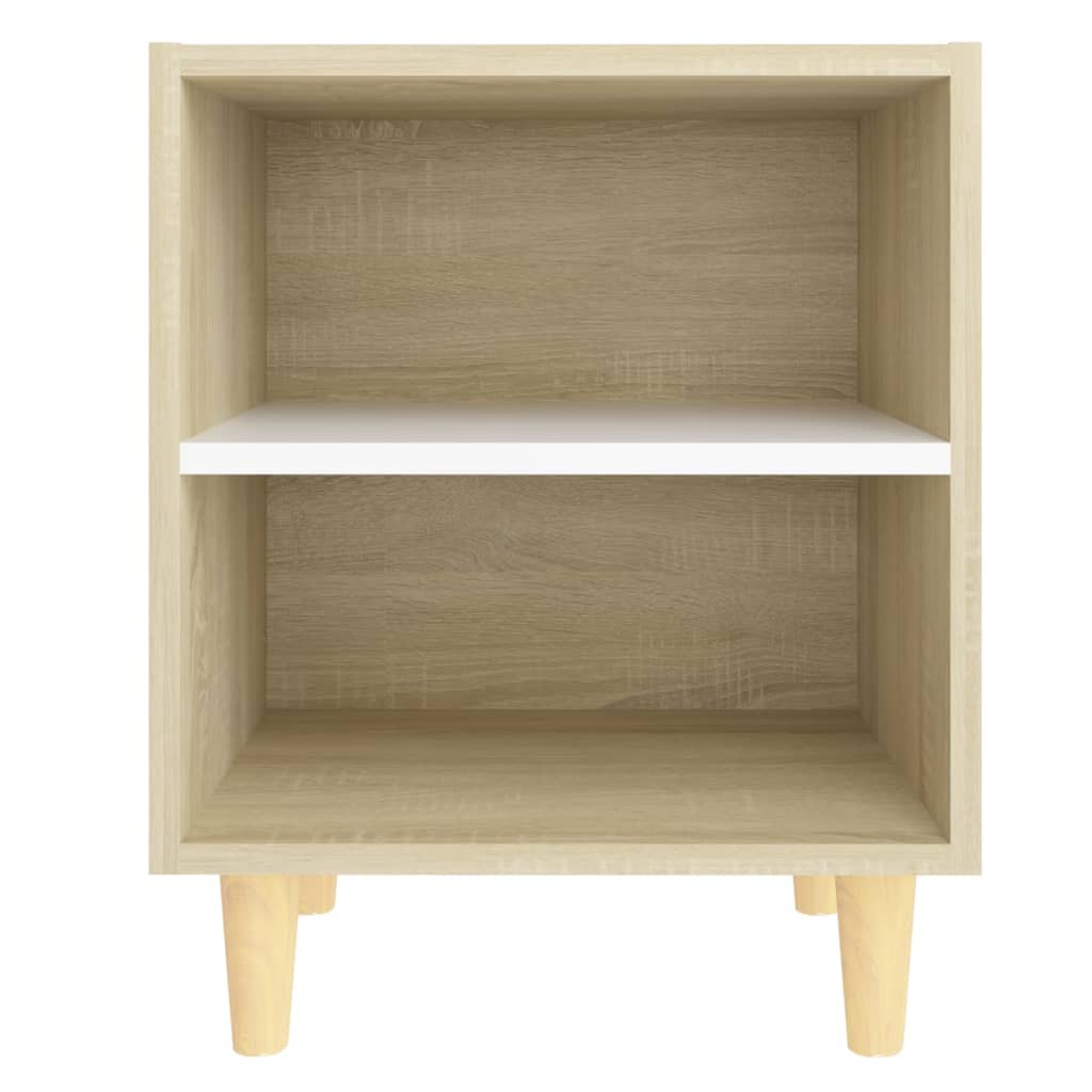 Κομοδίνο Sonoma Δρυς/Λευκό 40x30x50 εκ. με Μασίφ Ξύλινα Πόδια - Pakobazaar