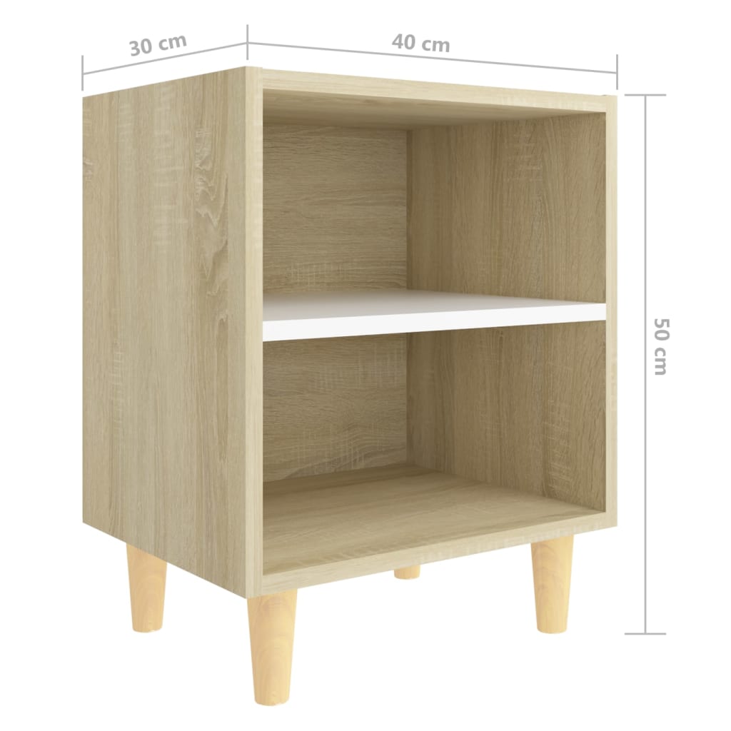 Κομοδίνο Sonoma Δρυς/Λευκό 40x30x50 εκ. με Μασίφ Ξύλινα Πόδια - Pakobazaar