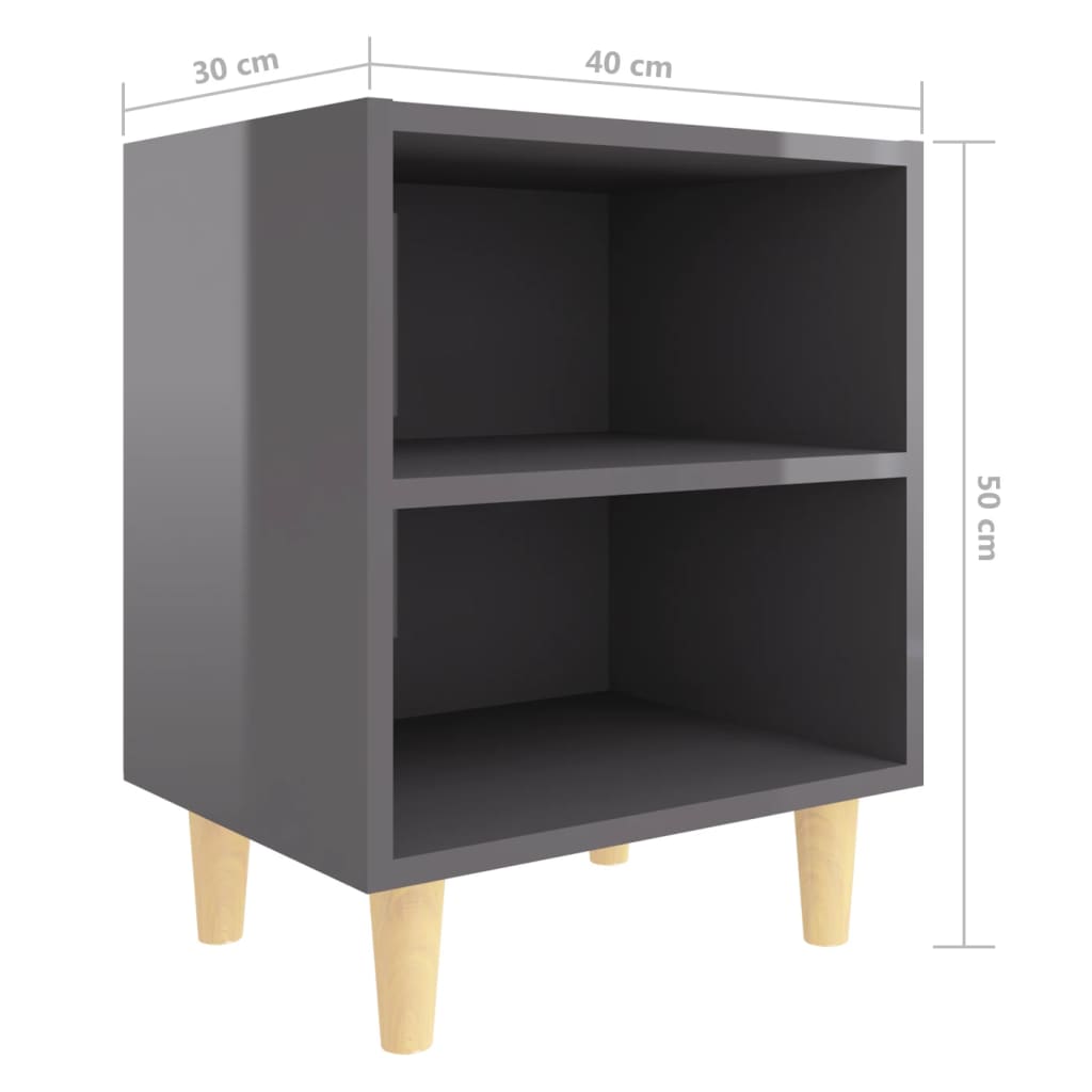 Κομοδίνο Γυαλιστερό Γκρι 40 x 30 x 50 εκ. Μασίφ Ξύλινα Πόδια - Pakobazaar