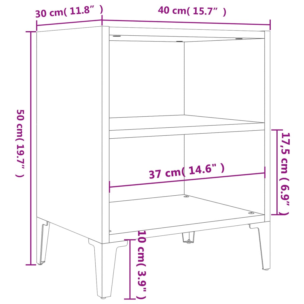 Κομοδίνo Μαύρo 40 x 30 x 50 εκ. με Μεταλλικά Πόδια - Pakobazaar