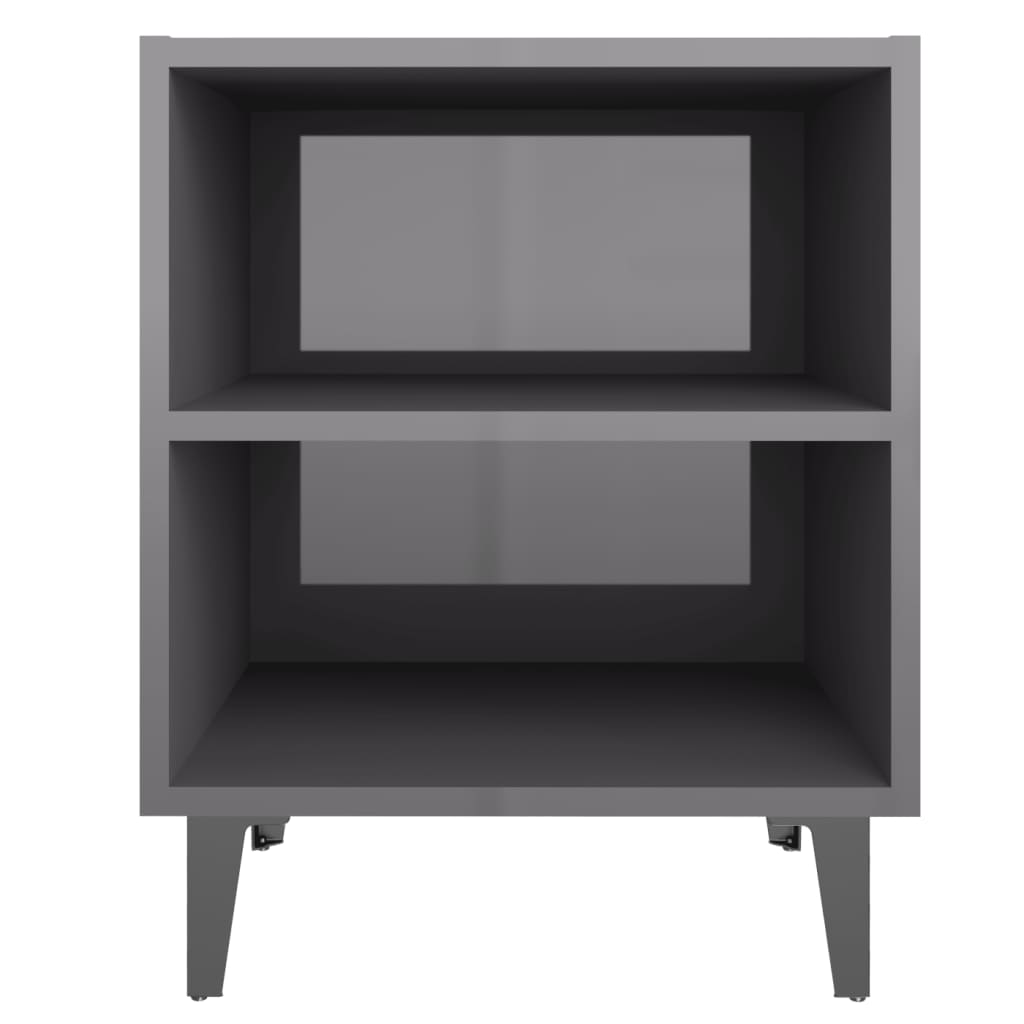 Κομοδίνo Γυαλιστερό Γκρι 40 x 30 x 50 εκ. με Μεταλλικά Πόδια