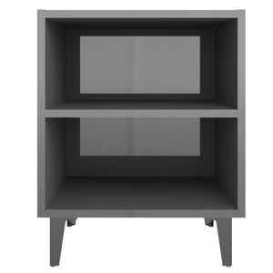 Κομοδίνo Γυαλιστερό Γκρι 40 x 30 x 50 εκ. με Μεταλλικά Πόδια