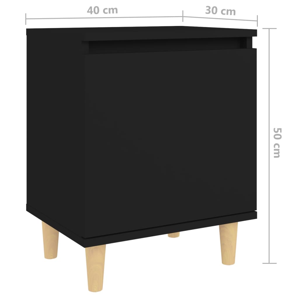 Κομοδίνα 2 τεμ. Μαύρα 40 x 30 x 50 εκ. με Πόδια από Μασίφ Ξύλο