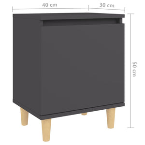 Κομοδίνο Γκρι 40 x 30 x 50 εκ. Μασίφ Ξύλινα Πόδια