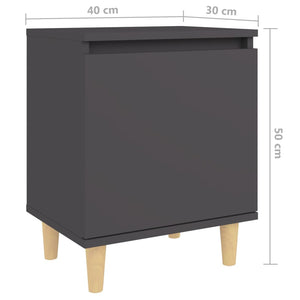 Κομοδίνα 2 τεμ. Γκρι 40 x 30 x 50 εκ. με Μασίφ Ξύλινα Πόδια