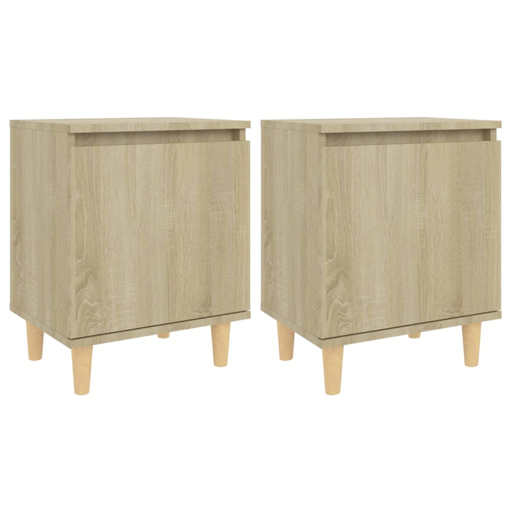 Κομοδίνα 2 τεμ. Sonoma Δρυς 40x30x50εκ. & Πόδια από Μασίφ Ξύλο - Pakobazaar