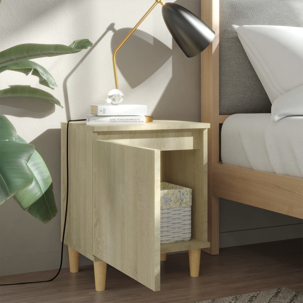 Κομοδίνα 2 τεμ. Sonoma Δρυς 40x30x50εκ. & Πόδια από Μασίφ Ξύλο - Pakobazaar