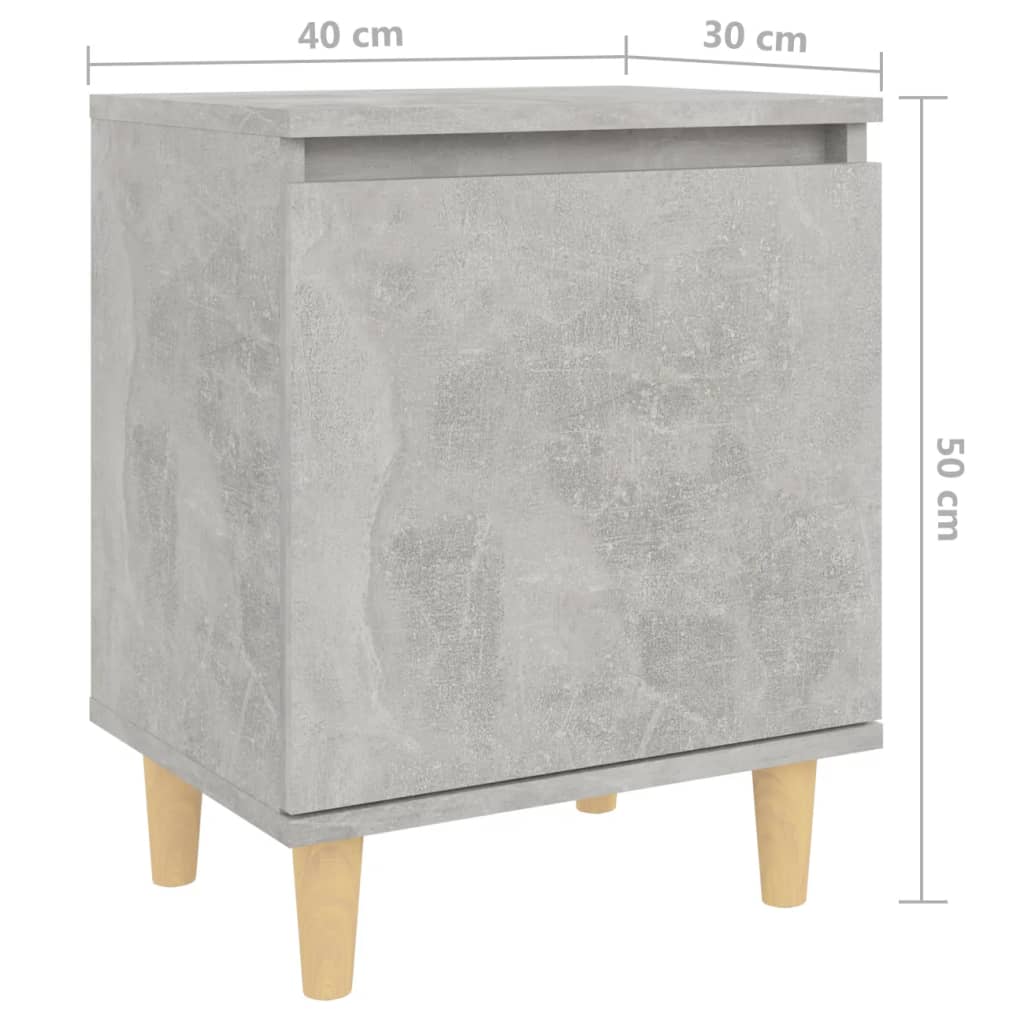 Κομοδίνο Γκρι Σκυροδέματος 40 x 30 x 50 εκ. Μασίφ Ξύλινα Πόδια