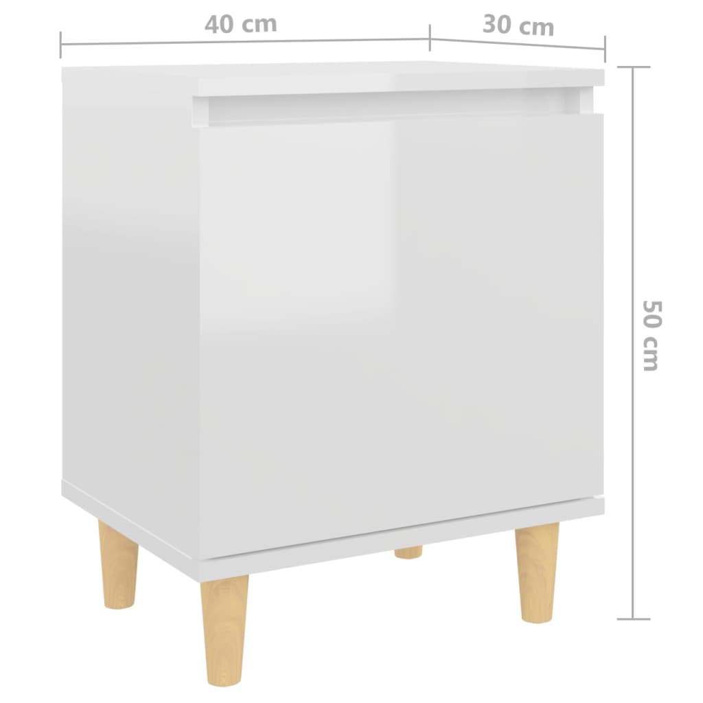 Κομοδίνο Γυαλιστερό Λευκό 40x30x50 εκ. με Μασίφ Ξύλινα Πόδια - Pakobazaar