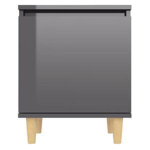 Κομοδίνα 2 Τεμ. Γυαλιστ. Γκρι 40x30x50 εκ. Μασίφ Ξύλινα Πόδια - Pakobazaar