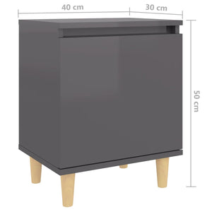 Κομοδίνα 2 Τεμ. Γυαλιστ. Γκρι 40x30x50 εκ. Μασίφ Ξύλινα Πόδια - Pakobazaar