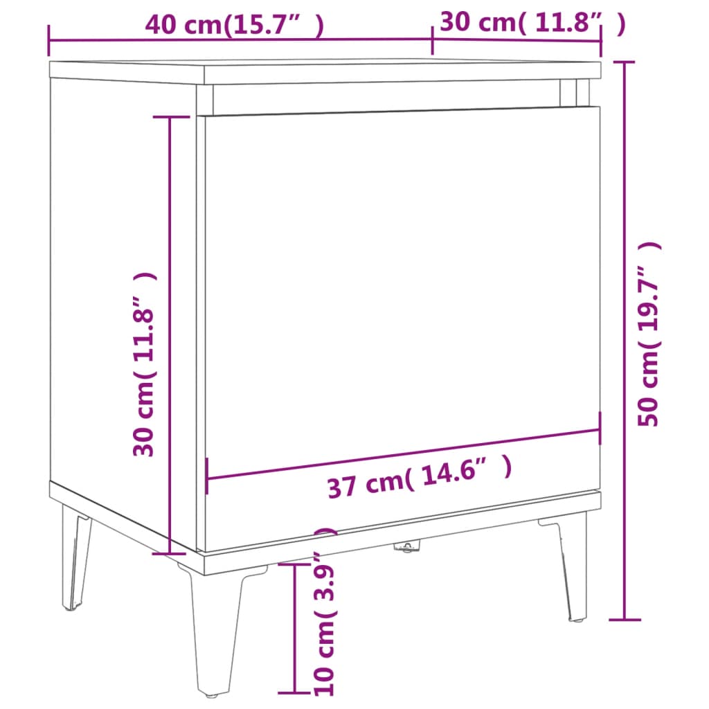 Κομοδίνο Sonoma Δρυς & Λευκό 40 x 30 x 50 εκ με Μεταλλικά Πόδια