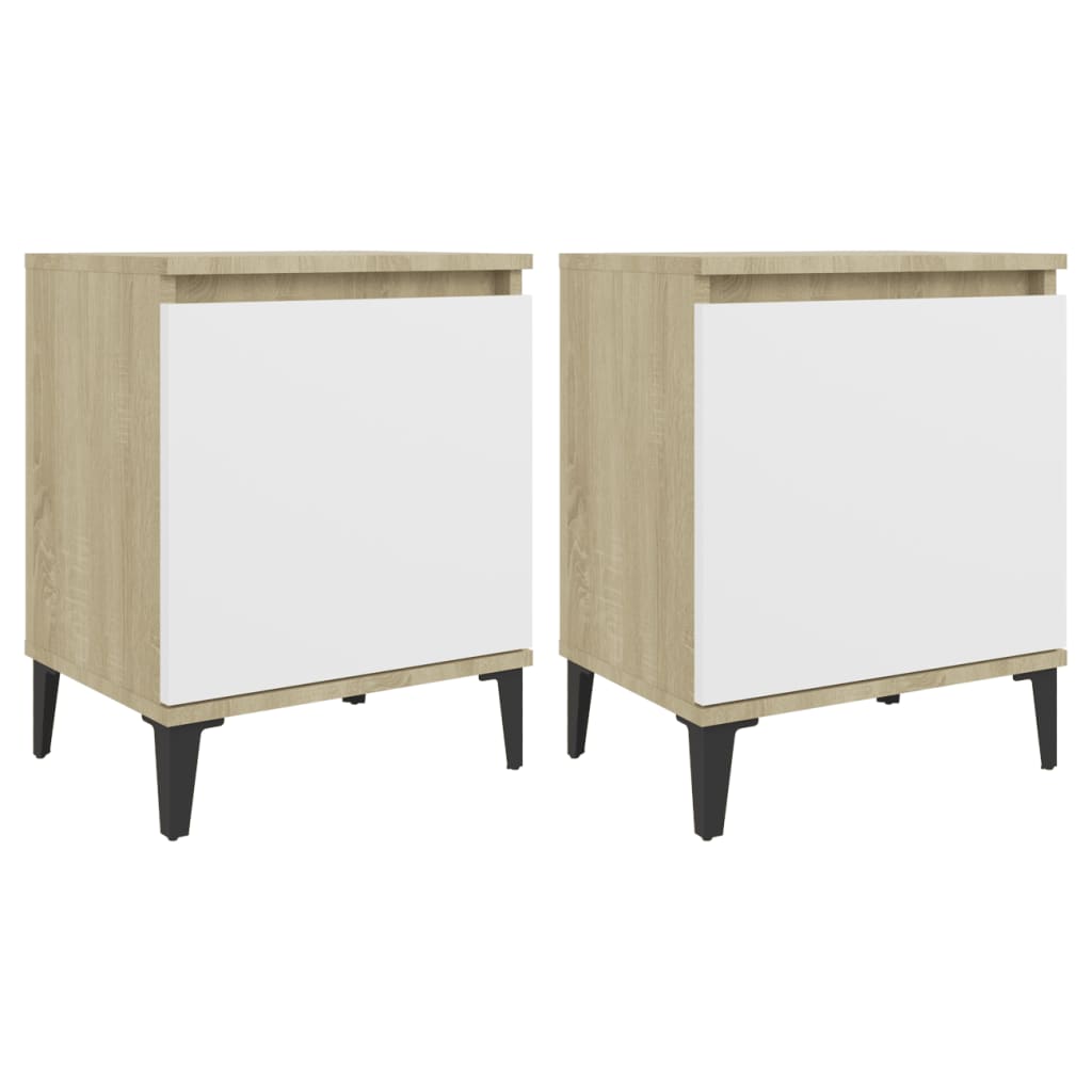 Κομοδίνα Sonoma Δρυς/Λευκό 40 x 30 x 50 εκ. με Μεταλλικά Πόδια